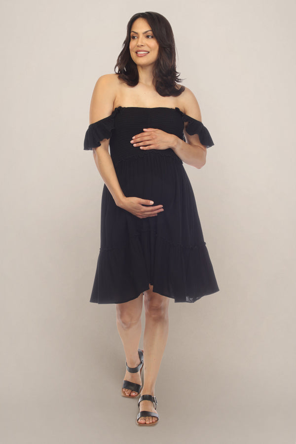 Basic Black Off Shoulder Maternity Dress Front Side