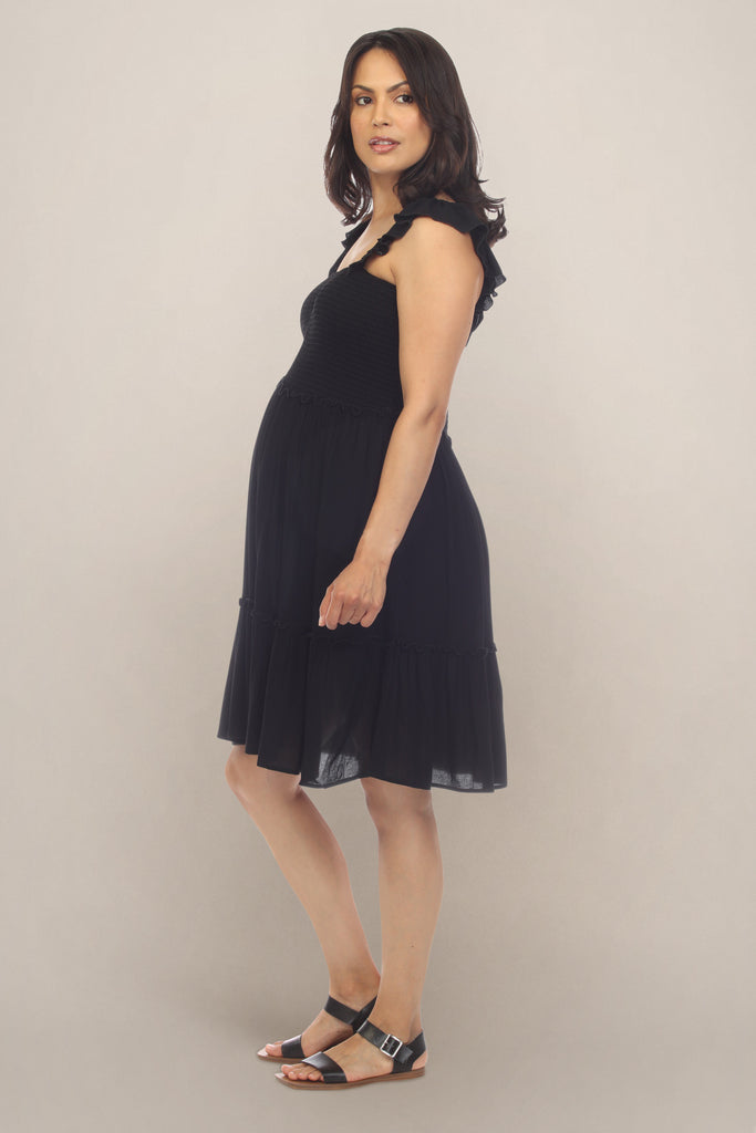 Basic Black Off Shoulder Maternity Dress Side