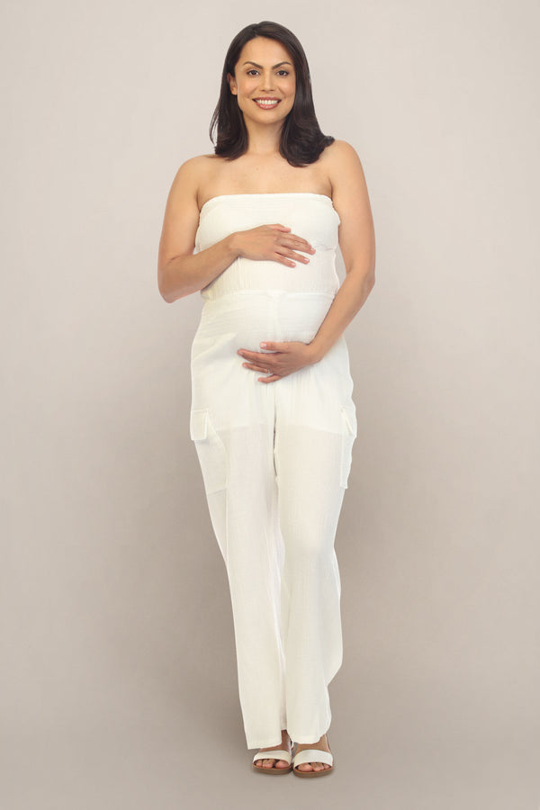 Casual Plain White Jumpsuit Maternity Dress