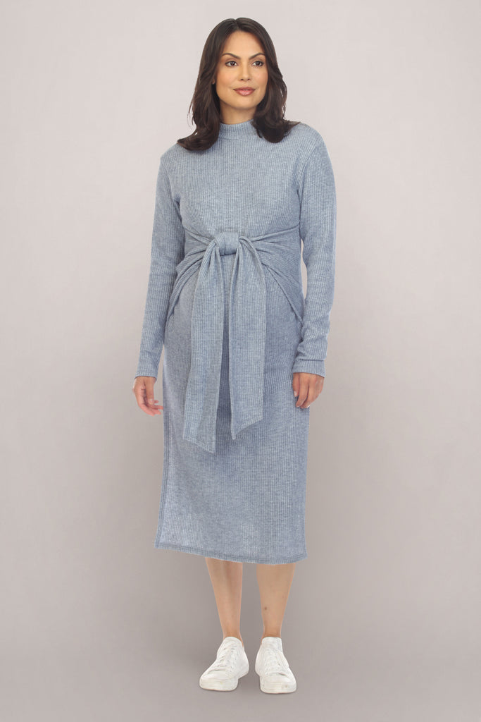 Chambray Blue Maternity Dress Front