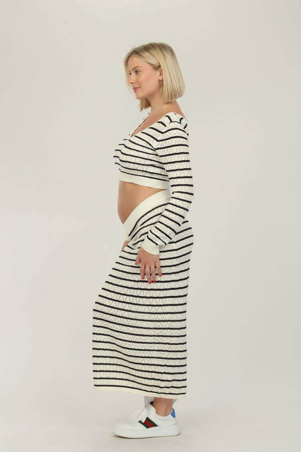 Cream Stripe Maternity Dress Side