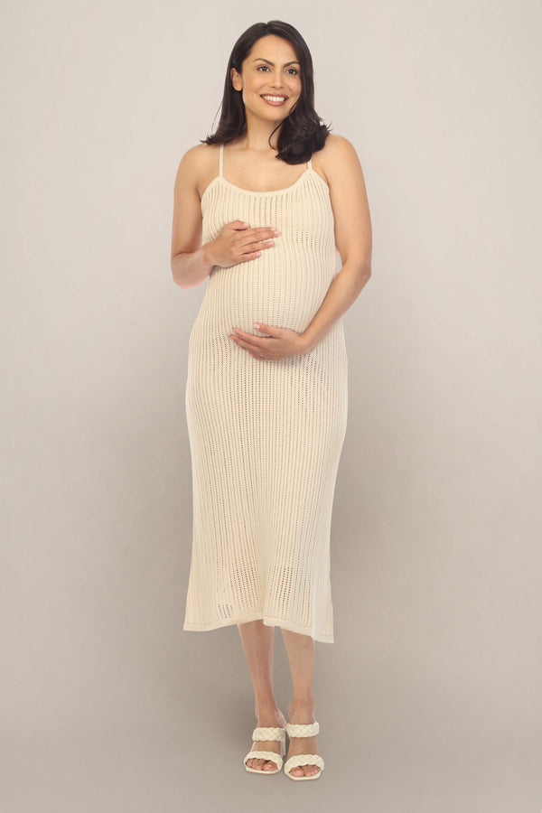 Ivory Knitted Maternity Dress Front