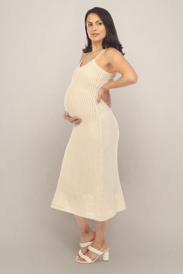 Ivory Knitted Maternity Dress Side