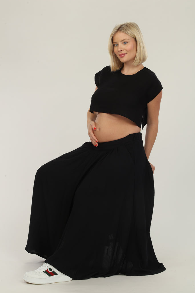 Jet Black Blouse And Skirt Maternity Dress