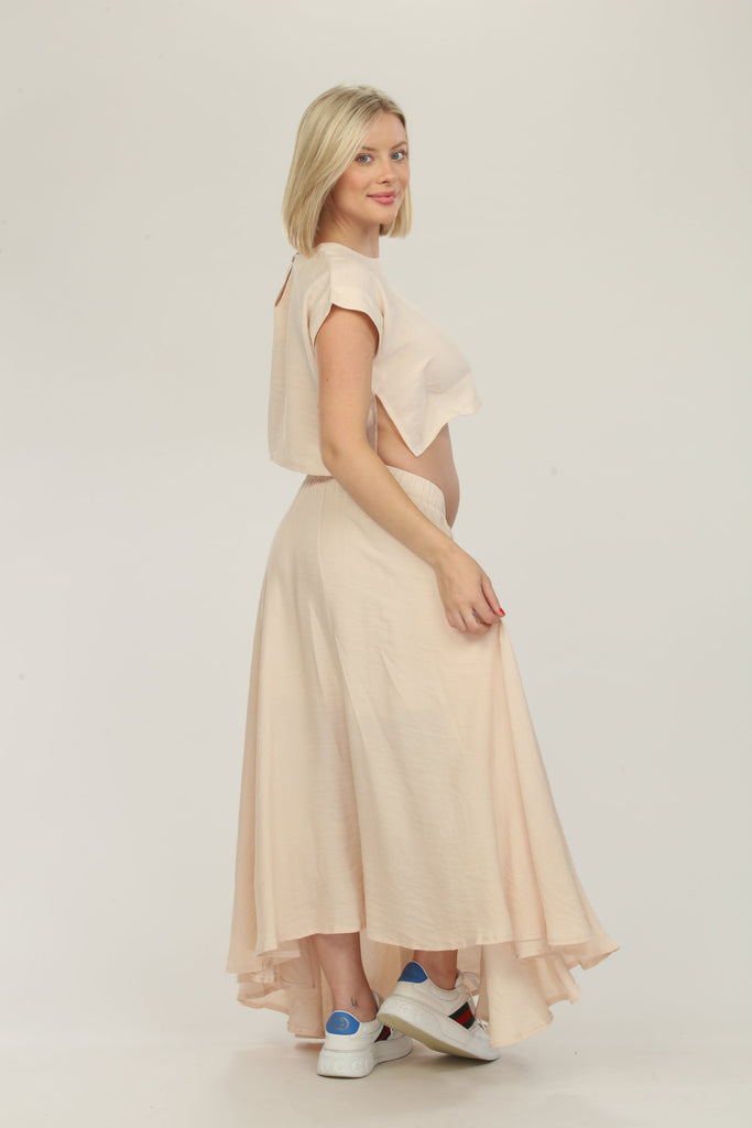 Nude Blouse And Skirt Maternity Dress Back