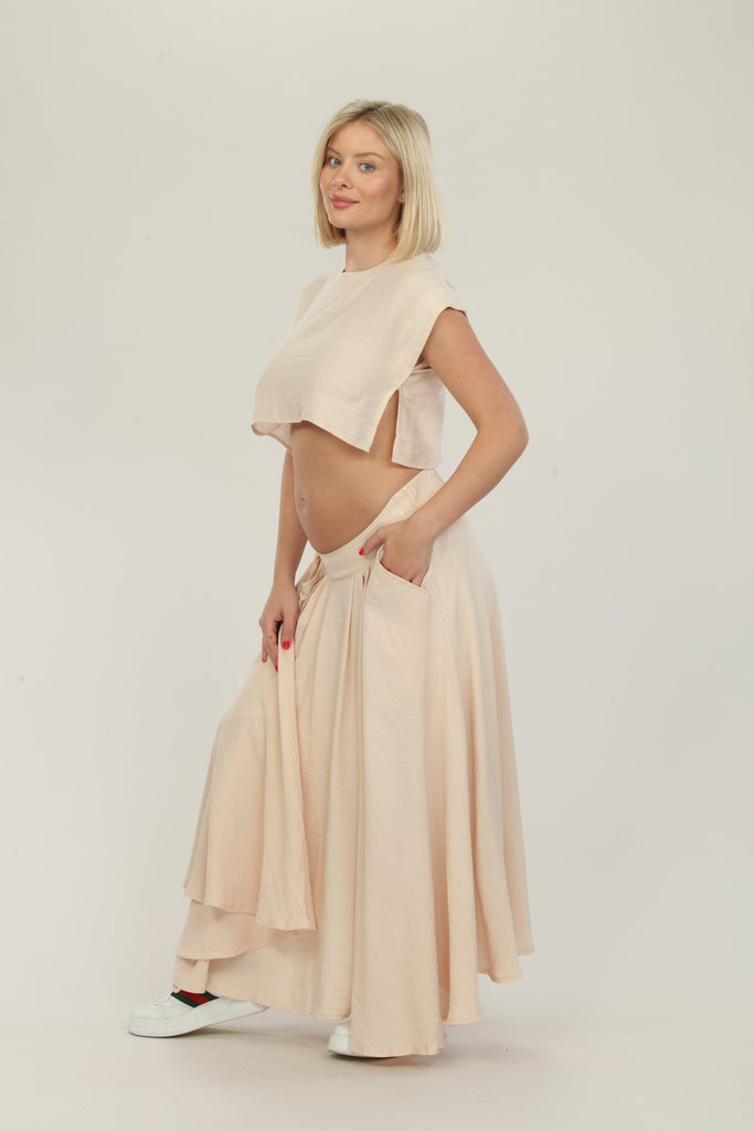Nude Blouse And Skirt Maternity Dress Side