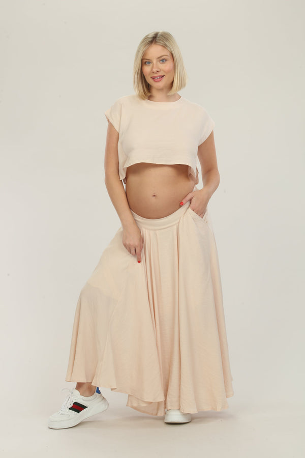 Nude Blouse And Skirt Maternity Dress