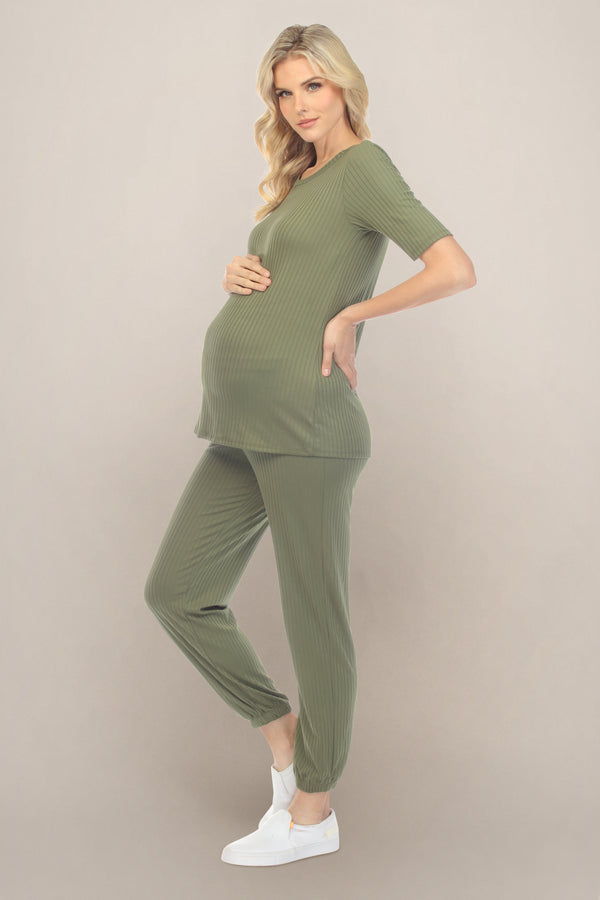 Olive Maternity Dress Set Side