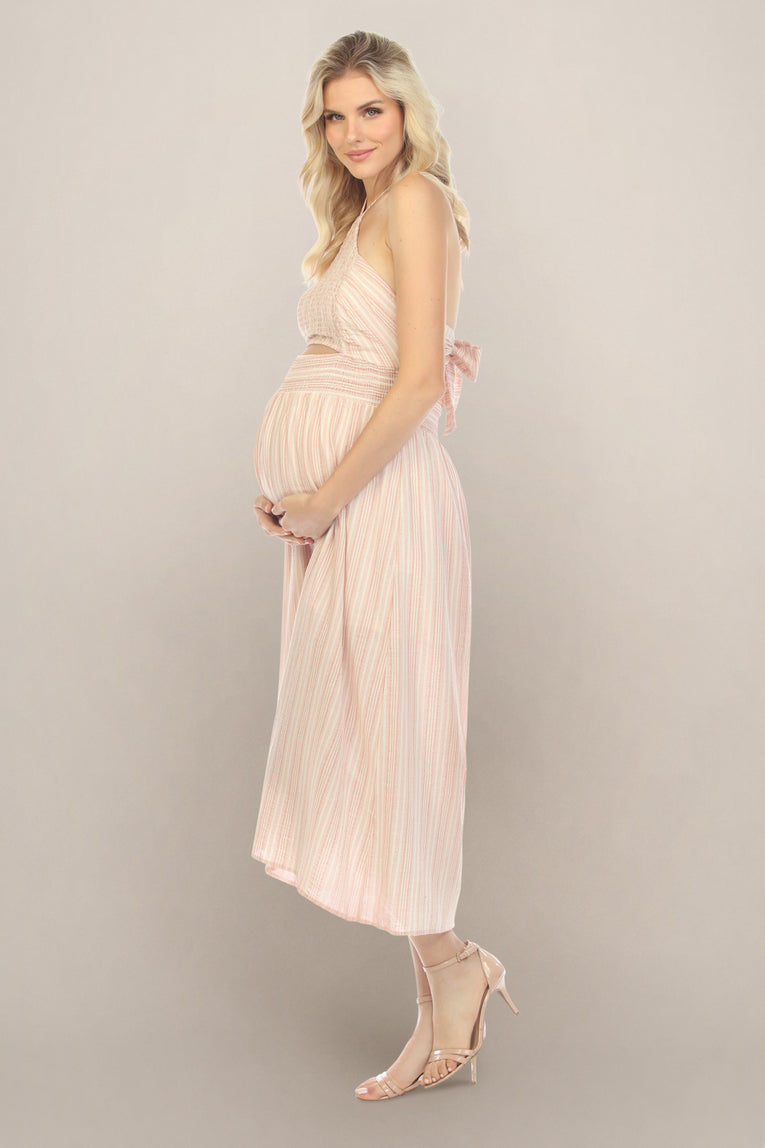 Pink Backless Maternity Dress Side