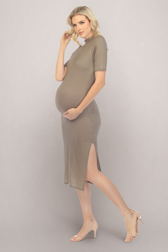 Plain Olive Maternity Dress Side