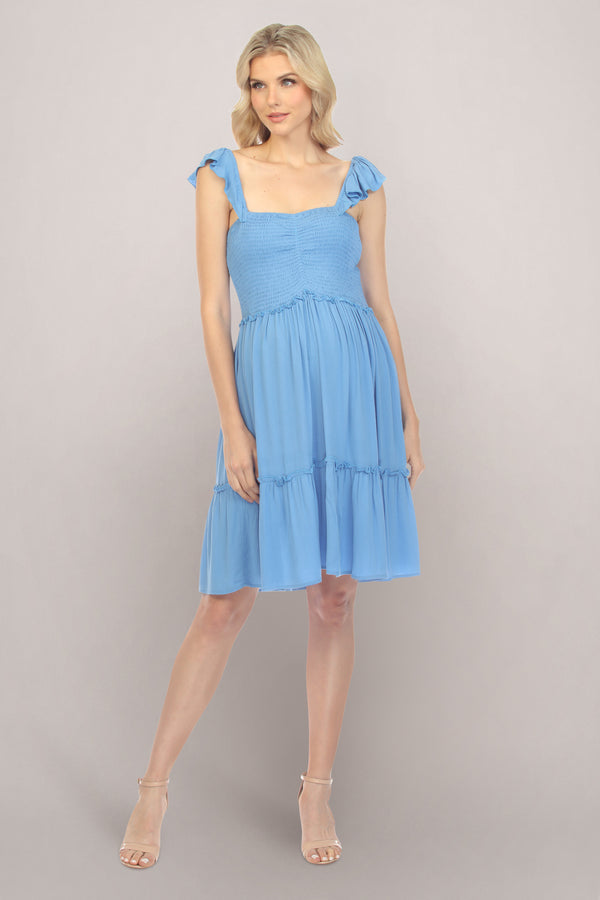 Simple Blue Maternity Dress Front
