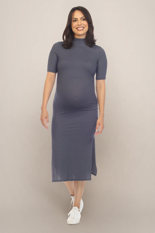 Textured Navy Maternity Dress Front