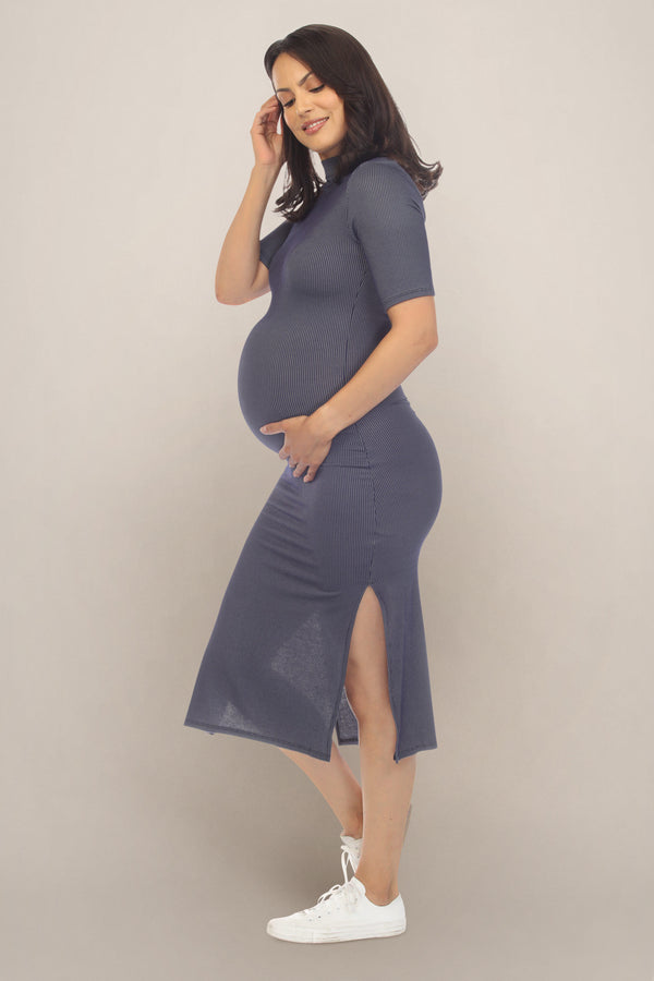 Textured Navy Maternity Dress Side
