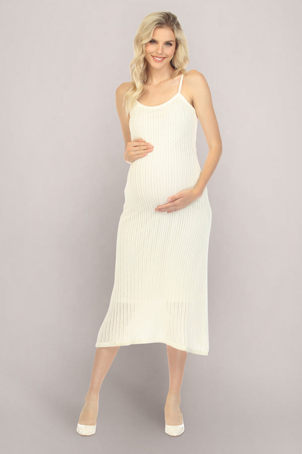 White Knitted Maternity Dress Front