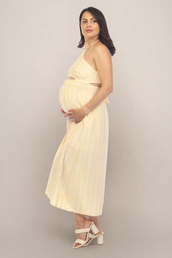 Yellow Chequered Maternity Dress Side